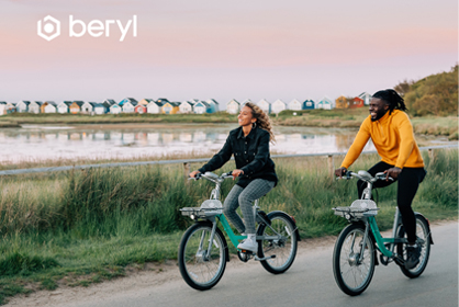 People riding Beryl Bikes at Hengistbury Head