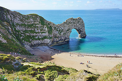 Lulworth Cove on a sunny day