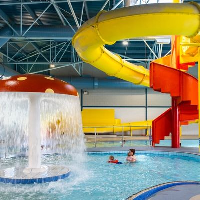 Indoor pool with flume