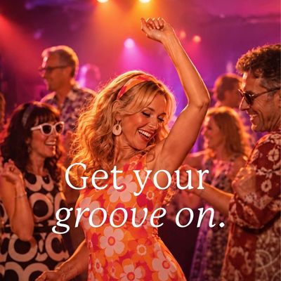 women dancing in 60s themed outfit