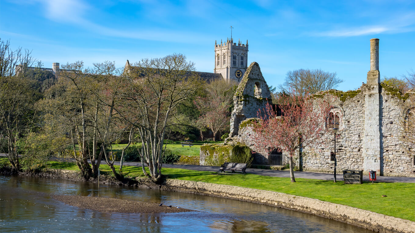 Christchurch Priory from across the River Avon