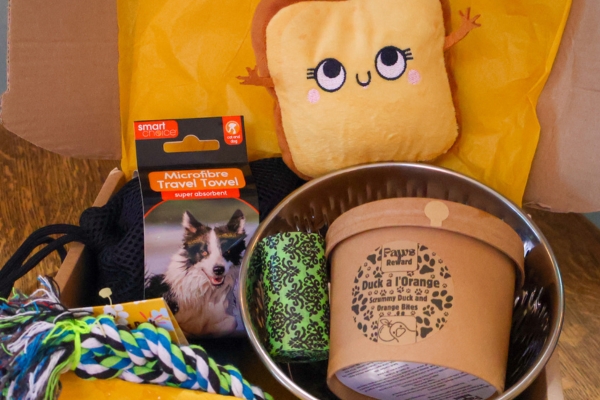 Doggy welcome pack - includes treats, toys, poo bags