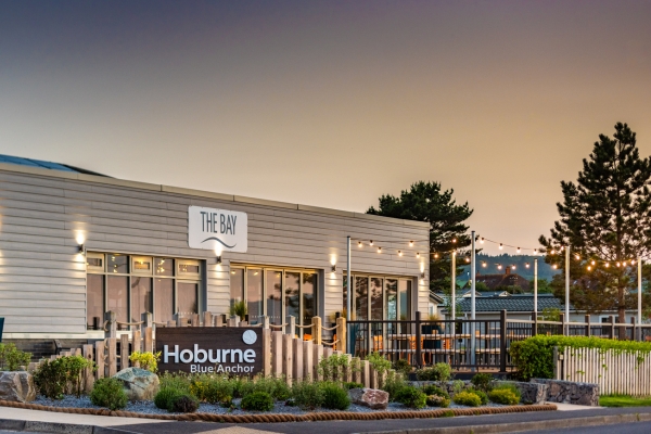 The bay exterior at dusk