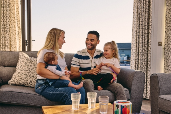 Family enjoying time together in lodge